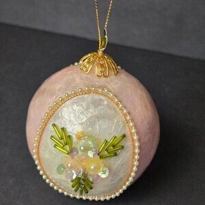 Kurt Adler Pink Capiz Pearl Beaded Christmas Ornament Handmade Philippines 3"
